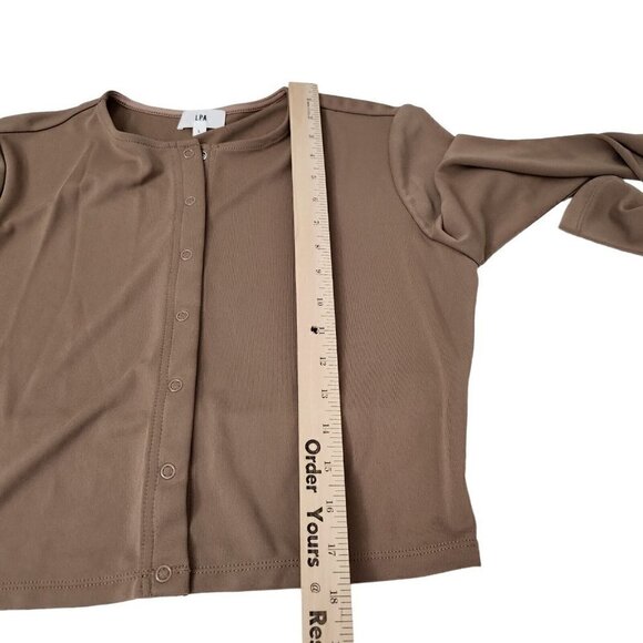 LPA Revolve Thalia Cardigan Top Large Brown Snap Button Long Sleeve Blouse - Picture 11 of 12